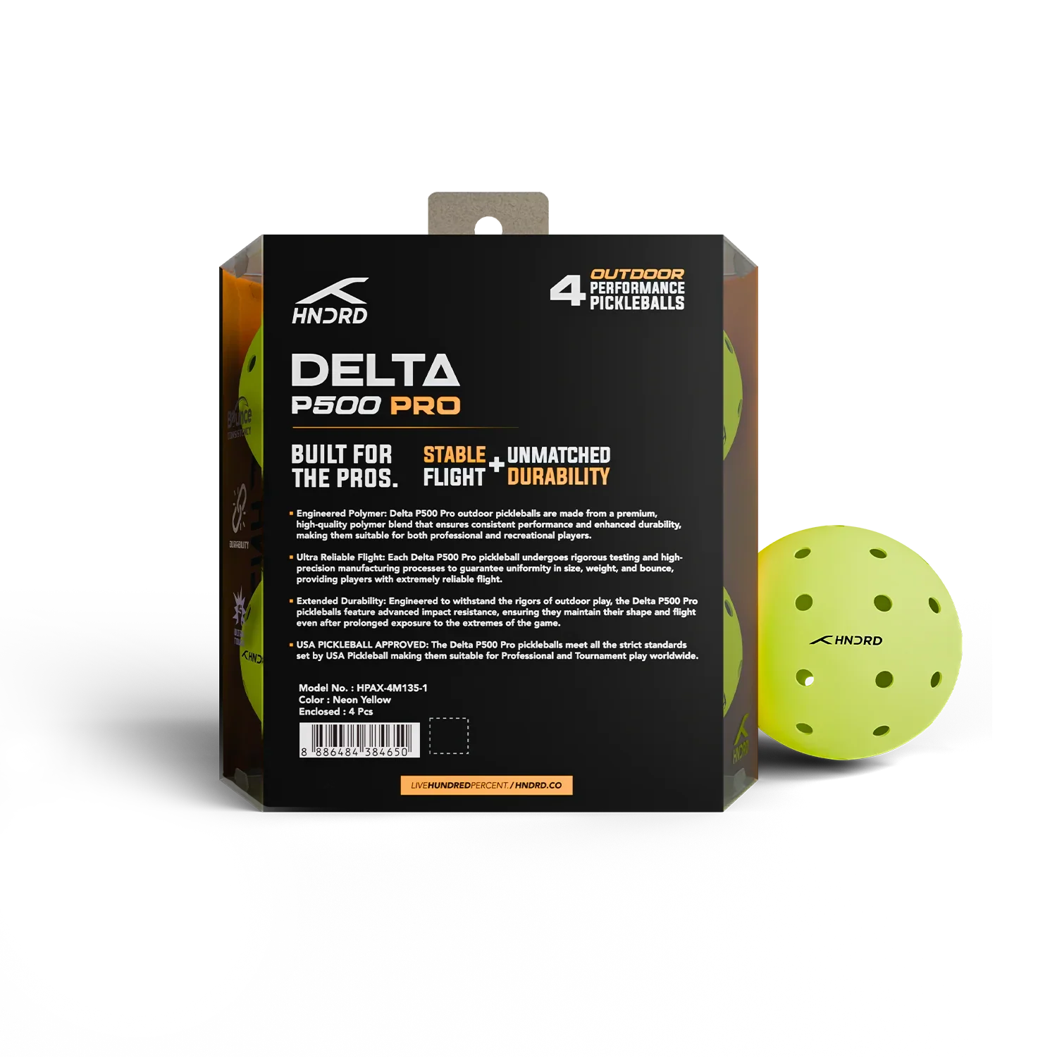 Pickleball balls - Hundred Delta P500 PRO 4-pack - SportYouUp Europe