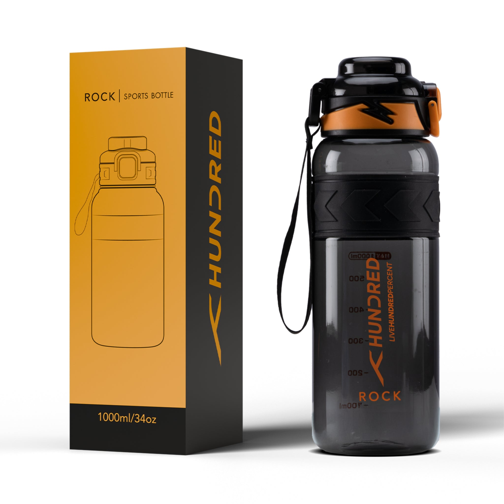 Wasserflasche – ROCK Schwarz/Orange