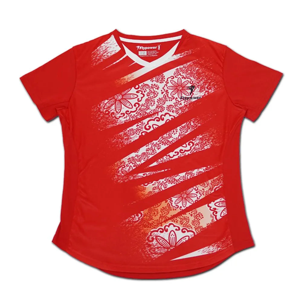 Flypower Badminton T-shirt - Flypower Olympic Jersey Women Red - SportYouUp Europe