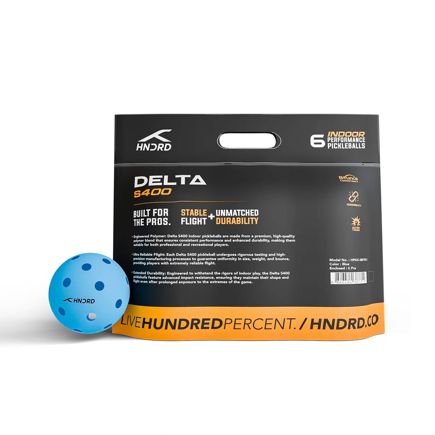 Pickleball balls - Hundred Delta S400 6-pack - SportYouUp Europe